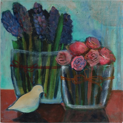 Click here to enlarge  Flowerpots With Bird I 